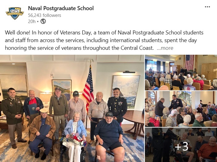 NPS students and staff honor veteran service throughout the Central Coast